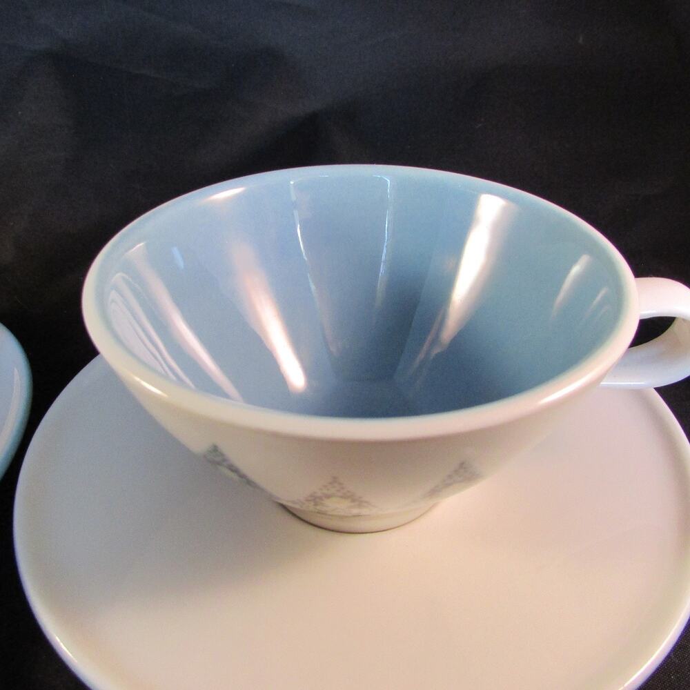 2 Iroquois Blue Diamond Cup and Saucer Ben Seibel Informal China Mid Century MCM - Picture 3 of 6